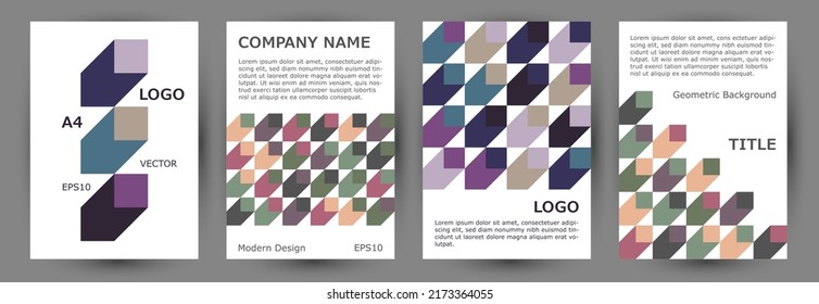 Scientific publication front page mokup collection vector design. Modernism style trendy certificate mockup collection vector. Mosaic geometric shapes background vertical cover design