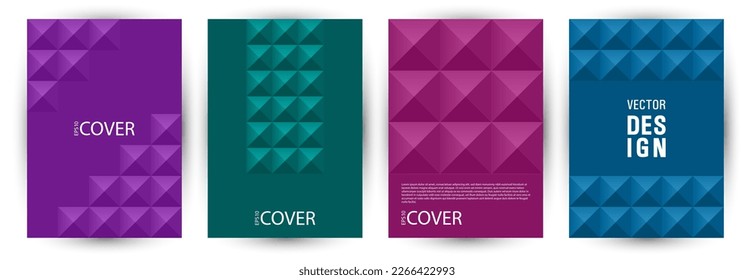 Scientific publication front page mokup bundle graphic design. Bauhaus style digital title page mockup bundle Eps10. Tile geometric shapes backdrop vertical cover design