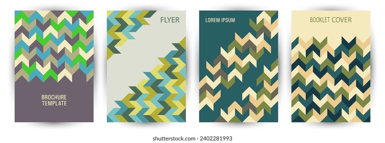 Scientific publication front page mokup set vector design. Modernism style hipster folder layout set Eps10. Mosaic geometric shapes backdrop vertical card design