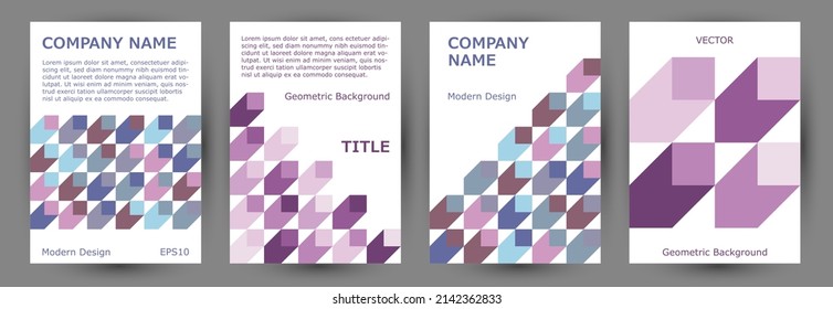 Scientific publication front page template collection graphic design. Modernism style abstract banner mockup collection Eps10. Mosaic geometric elements composition A4 card design