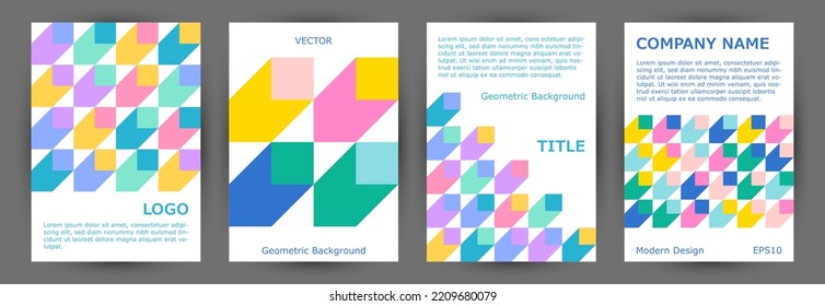 Scientific Publication Front Page Template Collection Geometric Design. Modernism Style Futuristic Poster Template Collection Vector. Tile Geometric Shapes Background Vertical Cover Design