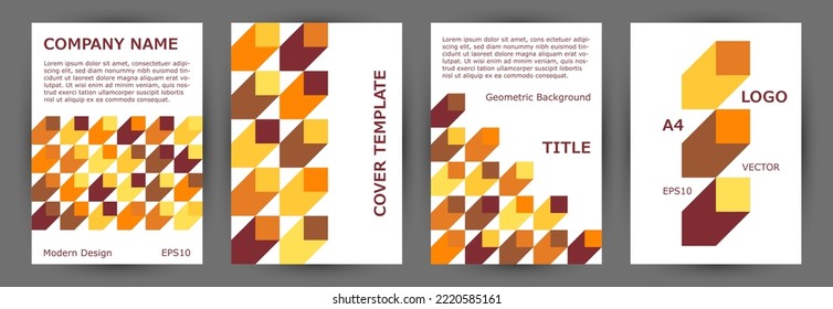 Scientific publication front page template collection vector design. Minimalist style creative voucher mockup collection vector. Mosaic geometric elements backdrop vertical card design