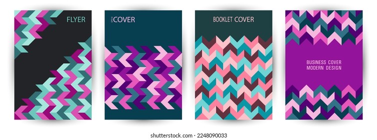 Scientific publication front page template set A4 design. Swiss style material pamphlet template set Eps10. Tile geometric elements background A4 card design