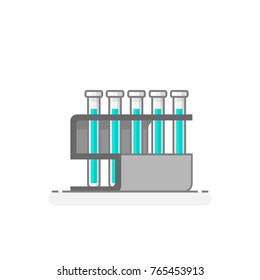 Scientific Rack with Test tubes and chemical liquid -  Laboratory glassware icon 8. Flat design concept. Vector illustration.