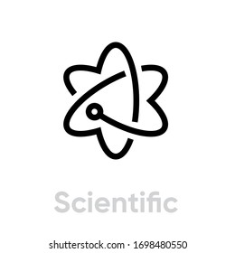 Scientific Religion icon. Editable line vector. A stylized image of an atom, a nucleus surrounded by electrons. Single pictogram.