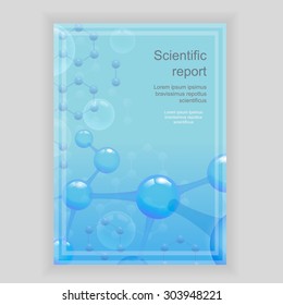 Scientific report. Banner with place for text. Biology and medicine, pattern molecular, microscopic element, vector illustration