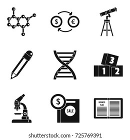 Scientific report icons set. Simple set of 9 scientific report vector icons for web isolated on white background