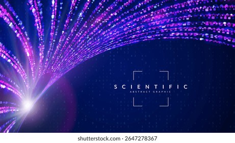 Scientific Research Background. Blue Tech Cosmos Bg. Space Network. Graphic Banner With Bio, Chemical, And Digital Components. Abstract Data Science Pattern With Dots. 