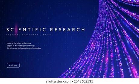 Scientific Research Background. Blue Tech Cosmos Bg. Space Network. Graphic Banner With Bio, Chemical, And Digital Components. Abstract Data Science Pattern With Dots. 
