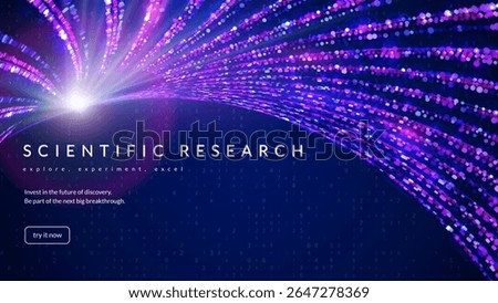 Scientific Research Background. Blue Tech Cosmos Bg. Space Network. Biotechnology Graphic Design With Light And Scientific Line. Abstract Data Science Pattern With Dots. 