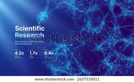 Scientific Research Background with Glowing Blue Neural Connections, Abstract Network Visualization for AI, Nanotech, or Cell Technology. Vector Illustration.
