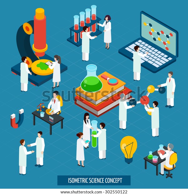 Scientific Research Concept Isometric Composition Of Bio Chemistry