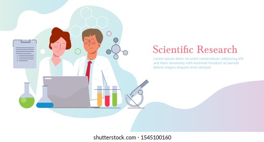 Scientific research. Concept of science discovery in laboratory vector illustration gradient flat 