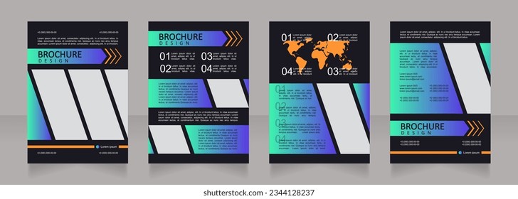 Scientific research in energy industry promo black blank brochure design. Template set with copy space for text. Premade corporate reports collection. Editable 4 paper pages. Calibri, Arial fonts used