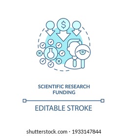 Scientific research funding concept icon. Sponsorships of scientific research thin line illustration. Getting grant for experimentation. Financing of scientific developments. Editable stroke