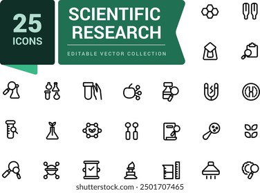 Scientific research icon set. Pixel perfect, minimalistic web and UI icon. Outline icon collections. Editable vector illustration.