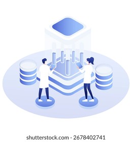 Pesquisa científica e testes laboratoriais Ilustração de vetor isométrico