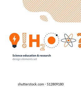 Scientific research, science education icons set. Flat design vector illustration. Scientific study, education concept