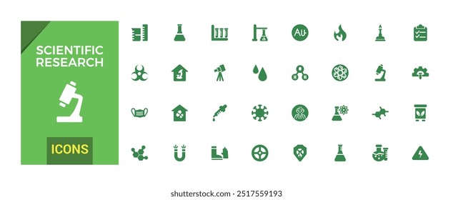 Scientific research solid icons set, filled icon set, solid icon set. Glyph set for web and ui. Editable stroke. Vector illustration.