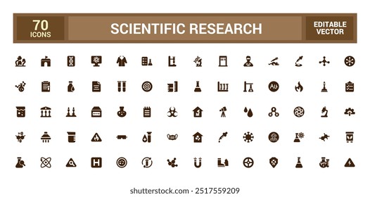 Scientific research solid icons set, filled icon set, solid icon set. Glyph set for web and ui. Editable stroke. Vector illustration.