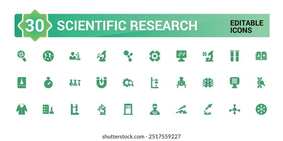 Scientific research solid icons set, filled icon set, solid icon set. Glyph set for web and ui. Editable stroke. Vector illustration.