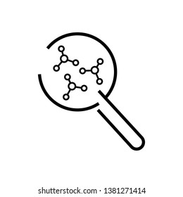 Scientific research vector icon, magnifier and atomic structure on white background