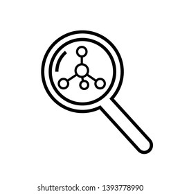 Scientific research vector icon, magnifier and atomic structure on white background