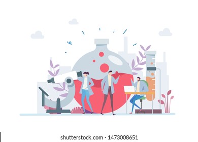 Scientific Research Vector Illustration Concept Showing scientist researching solution, Suitable for landing page, ui, web, App intro card, editorial, flyer, and banner.