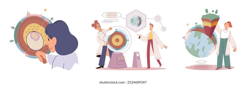 Pesquisa científica. Ilustração vetorial. Avanços genéticos revolucionaram a pesquisa científica de campo Abordagens e metodologias inovadoras impulsionam o progresso na pesquisa científica Tecnológica