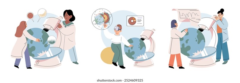 Scientific research. Vector illustration. Science and technology are intertwined, with advancements in one fueling progress in other Science research plays crucial role in expanding our knowledge