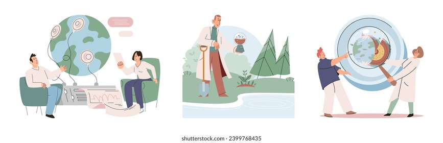 Investigación científica. Ilustración vectorial. Los estudios científicos implican la realización de pruebas de hipótesis mediante experimentos controlados. La prueba de nuevas tecnologías y metodologías es esencial para la realización de pruebas científicas.
