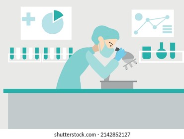 scientific researcher looks through the microscope looking for a cure against a disease