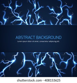 Scientific sci-fi vector abstract background with lightnings. High powerful lightning back, dangerous lightning pattern or thunderstorm lightning vector illustration with text