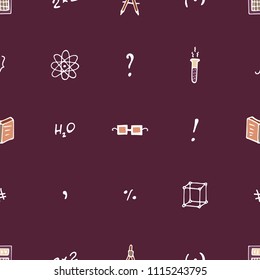 Scientific seamless pattern with books, symbols and calculators.