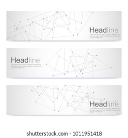 Scientific set of modern vector banners. DNA molecule structure with connected lines and dots. Science vector background. Medical, tecnology, chemistry design