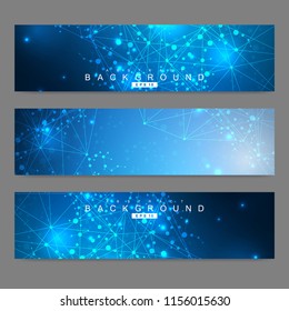 Scientific set of modern vector banners. Futuristic digital science technology concept for web banner template or brochure. Science vector background. Medical, tecnology, chemistry design