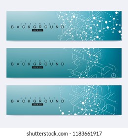Scientific set of modern vector banners. DNA molecule structure with connected lines and dots. Science vector background. Medical, tecnology, chemistry design.
