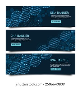 Conjunto científico de Anuncios de Vector modernos. Estructura de la molécula de ADN con líneas y puntos conectados.