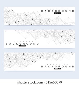 Scientific set of modern vector banners. DNA molecule structure with connected lines and dots. Science vector background. Medical, tecnology, chemistry design