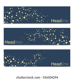 Scientific set of modern vector banners. DNA molecule structure with connected lines and dots. Science vector background. Medical, tecnology, chemistry design