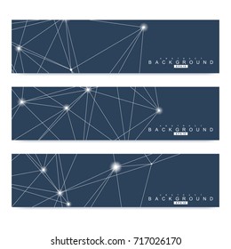 Scientific set of modern vector banners. DNA molecule structure with connected lines and dots. Science vector background. Medical, tecnology, chemistry design