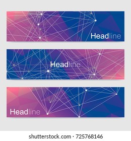 Scientific set of modern vector banners. DNA molecule structure with connected lines and dots. Science vector background. Medical, tecnology, chemistry design