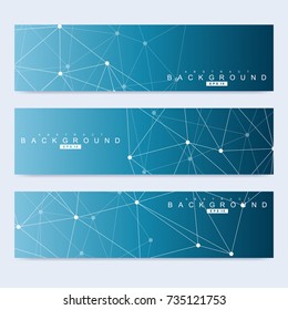 Scientific set of modern vector banners. DNA molecule structure with connected lines and dots. Science vector background. Medical, tecnology, chemistry design