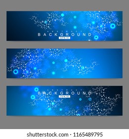 Scientific set of modern vector banners.Futuristic digital science technology concept for web banner template or brochure. Science vector background. Medical, tecnology, chemistry design