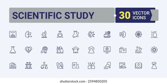 Scientific Study icon. Pack of atom, biology, science, web, equipment, analysis, dna. Perfect for logos and infographic. Minimal icon collections.