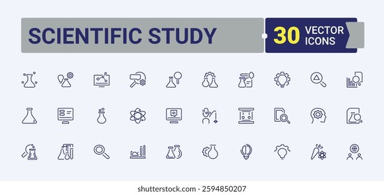 Scientific Study icon. Pack of atom, biology, science, web, equipment, analysis, dna. Perfect for logos and infographic. Minimal icon collections.