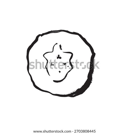 Scientific style drawing highlighting kiwi seed arrangement and rind