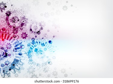 Scientific technical background scheme gears. Gearwheel and linear structure, spin and rotate, vector illustration