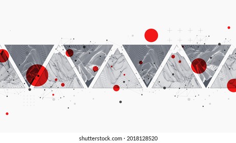 Wissenschaftliches und technisches Bild der Berge. Abstrakter Wireframe-Hintergrund innerhalb eines Dreiecks.
