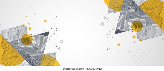 Scientific and technical image of the mountains. Abstract wireframe surface background inside a triangle.